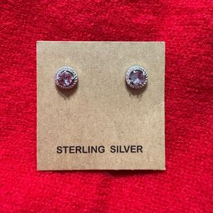 Sterling Silver Amethyst and CZ stud Earrings